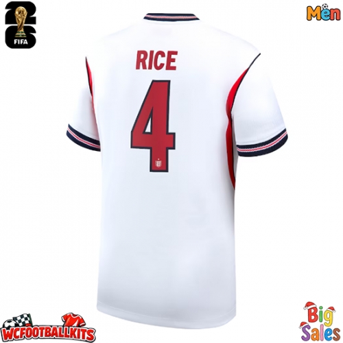 England Declan Rice #4 Replica Home Stadium Shirt World Cup 2026 Short Sleeve